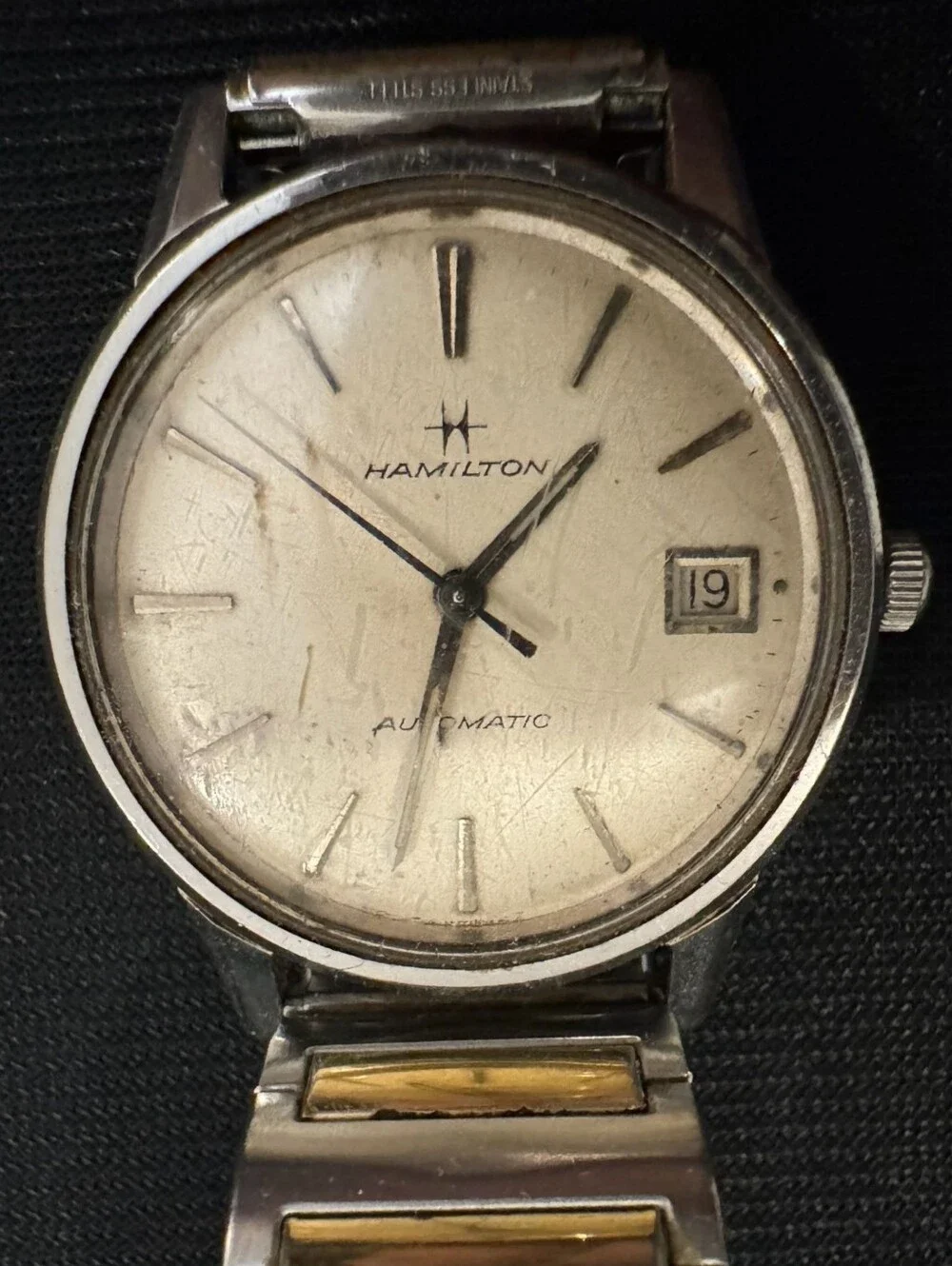 Vintage Hamilton Automatic Mens Watch Date Silver Dial Speidel Band